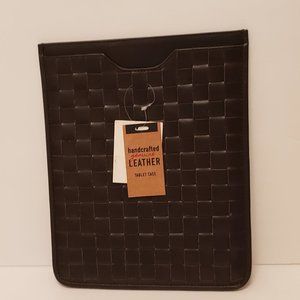 Handcrafted Genuine Leather Open Top Tablet Sleeve Woven Brown New w/flaws